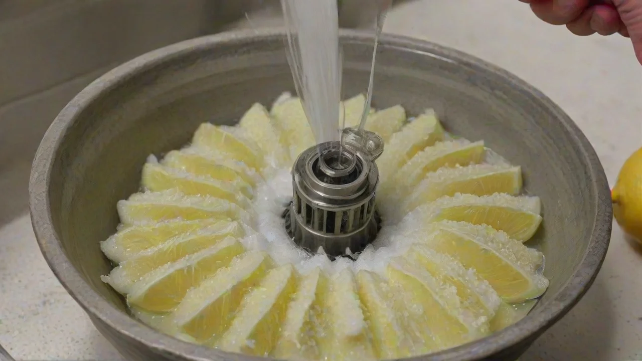 Akış türbinini limon tuzlu suda temizleme işlemi
