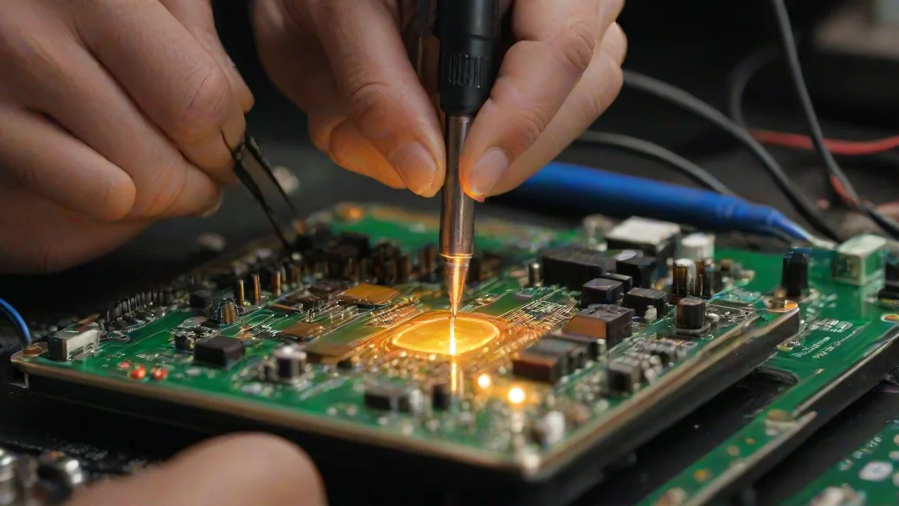 Elektronik kart üzerinde havya ile kondansatör lehimleme